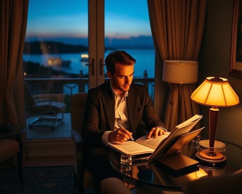 Professional partnership handshake in luxury lobby